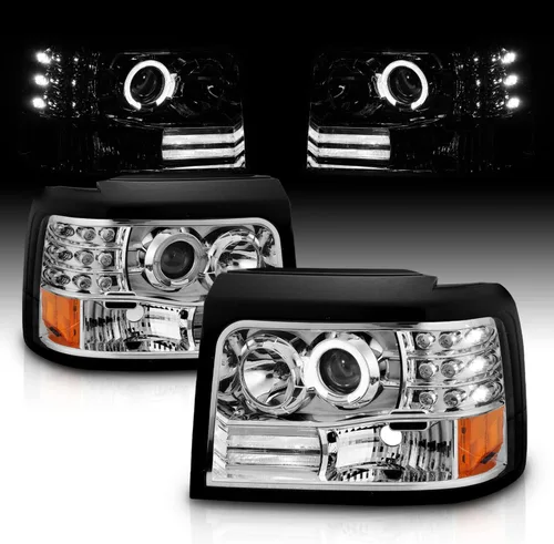 Miniatura 8 de AmeriLite - Conjunto de faros delanteros de proyector LED con barra de halo para Ford F-150/F250/F350/Bronco - Lado derecho del pasajero y lado