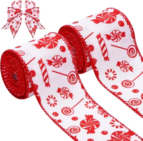 Miniatura 10 de Berlune 4 rollos de cinta de Navidad con borde con alambre de menta de 2.5 pulgadas de ancho, cinta de arpillera para manualidades, corona, árbol