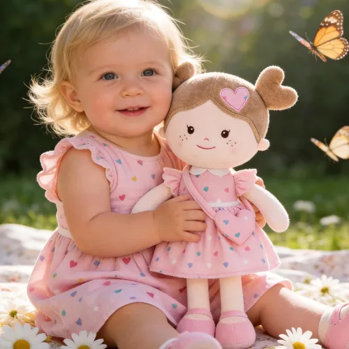 Miniatura 5 de Onetoo First Baby Dolls - Muñeco de trapo de felpa suave para niñas, para dormir, para acurrucarse, con vestido rosa, 14 pulgadas Rosa Amor