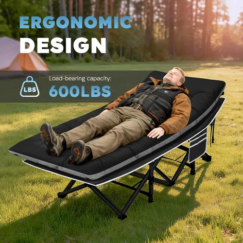 Miniatura 5 de HABUTWAY Catre de campamento, catre portátil para adultos, catre para dormir de 28 pulgadas de ancho, carga máxima de 600 libras con colchón grueso