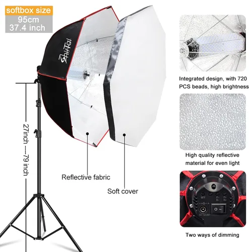 Miniatura 5 de Kit de iluminación Softbox, kit de iluminación para fotografía de 37 pulgadas con 110 W, 2700-6500 K, 11000 Lux, lámpara prismática LED regulable