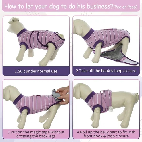 Miniatura 5 de Kuoser - Traje de recuperación para cirugía de perro, traje de recuperación suave y transpirable para perros hembra esterilizados y machos Rayas