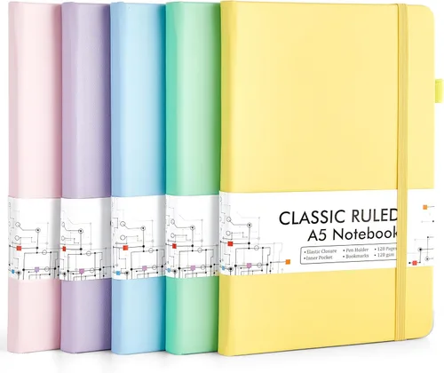 Miniatura 23 de Feela - Paquete de 5 cuadernos en blanco de tapa dura para la escuela, cuadernos de negocios clásicos con líneas cuadriculadas y soporte