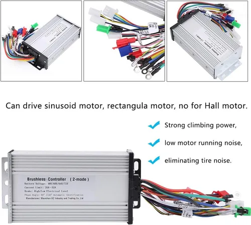 Miniatura 6 de Controlador de motor sin escobillas, carcasa de aluminio duradera de alta potencia 1000W-1500W, controlador de 48V-72V, rango de voltaje