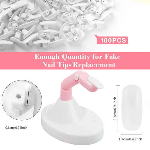 Miniatura 4 de Dedo de práctica para uñas acrílicas, 1 dedo de maniquí falso ajustable con 1 base de dedo acrílica y 100 puntas de uñas marrones, uñas postizas