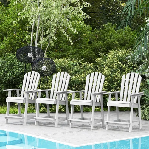 Miniatura 18 de Tangkula Taburete de bar para exteriores, silla Adirondack alta de polietileno de alta densidad con reposabrazos y reposapiés, resistente a la Marrón