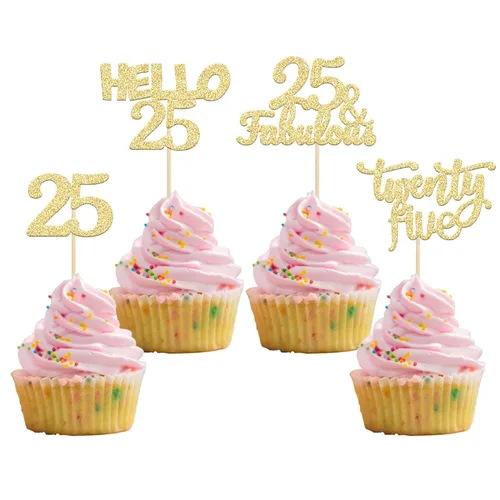 Miniatura 25 de Gyufise 24 adornos dorados para cupcakes de cumpleaños 65 Hello 65 Sixty Five Cake Toppers 65 y fabulosas selecciones para cupcakes para cumpleaños