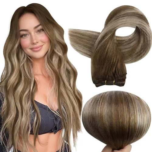 Miniatura 50 de Full Shine Extensiones de cabello humano, 18 pulgadas, mechones de trama, color #2 castaño oscuro, 3.5 onzas, cabello Remy para coser, doble trama
