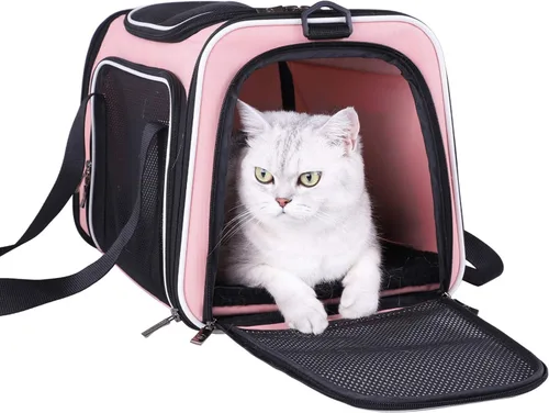 Transportador suave para gatos medianos y perros pequeños con cama acogedora, 3 puertas, entrada superior, aprobado por aerolíneas, a prueba de