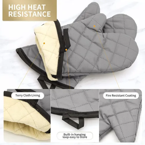 Miniatura 2 de ARCLIBER Guantes para Horno 1 Par con Forro de Algodón de Tela de Rizo Acolchada, Extra Largos Profesionales Clásicos Resistentes al Calor para Gris