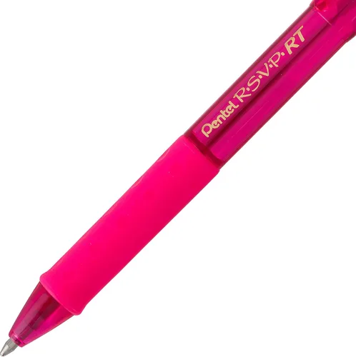Miniatura 5 de Pentel RSVP RT Colors - Bolígrafo retráctil (1.0mm) trazo medio, color rosa, barril, tinta rosa, caja de 12 (BK93CRP-P)