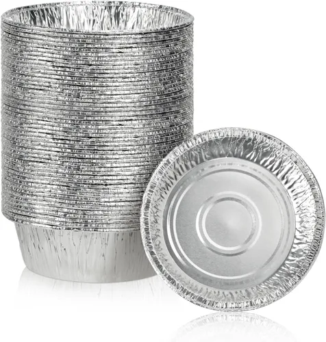 Miniatura 10 de Paquete de 100 moldes redondos de papel de aluminio para tartas de 4 pulgadas, latas desechables de papel de aluminio para hornear, cocinar