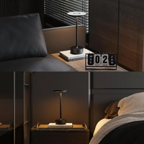 Miniatura 6 de Lámpara de mesa inalámbrica, luz LED de mesa recargable con 3 ajustes de temperatura, atenuación continua, batería de 5000 mAh, USB-C, memoria