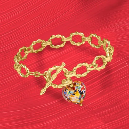 Miniatura 3 de Ross-Simons Pulsera italiana de cristal de Murano multicolor en oro de 18 quilates sobre plata esterlina, Plata de ley, no conocido