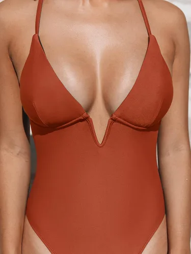 Miniatura 5 de CUPSHE - Traje de baño de una pieza para mujer, cuello en V profundo, espalda entrecruzada, tirantes ajustables