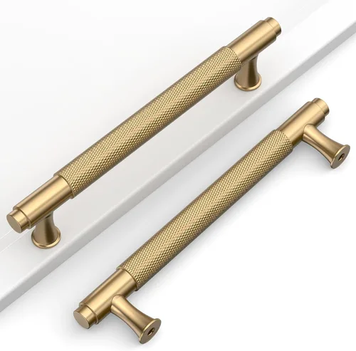 Miniatura 22 de Paquete de 10 tiradores dorados de 5 pulgadas (128 mm) para armarios con estrías, tiradores para cajones de cocina, herrajes para armarios