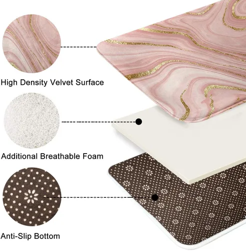 Miniatura 5 de Britimes Tapete de baño de mármol rosa para baño, alfombra de piso lavable, tapetes, alfombra de piso, decoraciones de baño, 16 x 24 pulgadas