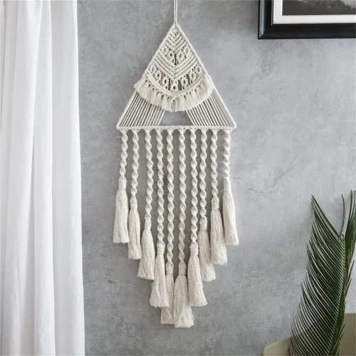 Miniatura 3 de Tapiz de macramé tejido de algodón, estilo bohemio, atrapasueños, decoración de pared, 10.5 x 28 pulgadas