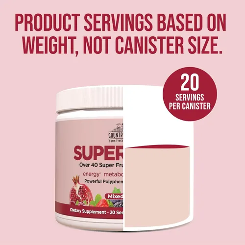 Miniatura 6 de COUNTRY FARMS Super Rojos, Superalimento energizante de polifenoles, más de 40 súper frutas y bayas, potentes antioxidantes y polifenoles, apoya