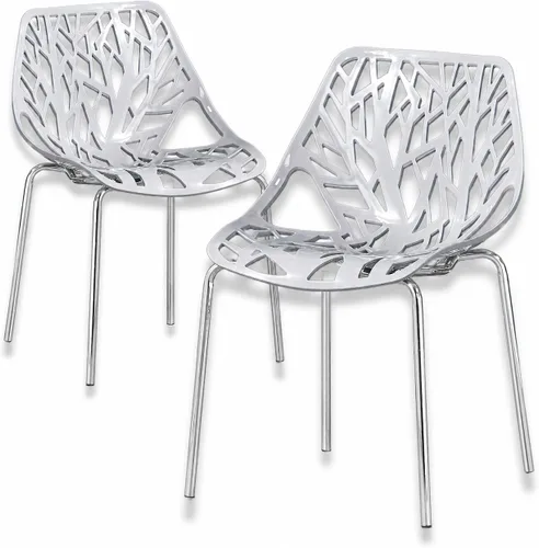 Modern Gray Dining Chair, Birch Style Chairs for Dining Room, Hotels, Restaurants Indoor Outdoor, Elegant Kitchen Chairs with Silver Chrome Legs (2,