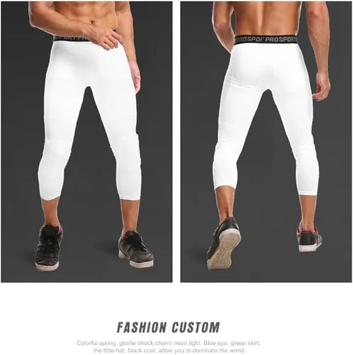 Miniatura 13 de Paquete de 2 pantalones de baloncesto para hombre con rodilleras 3/4 capri acolchadas, mallas de compresión deportivas, capa base atlética