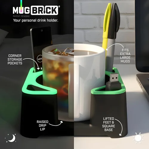 Miniatura 2 de MugBrick - Portavasos de silicona portátil para escritorio, sofá y cama. Apto para lavavajillas, soporte para bebidas antiderrames para oficina, (A)