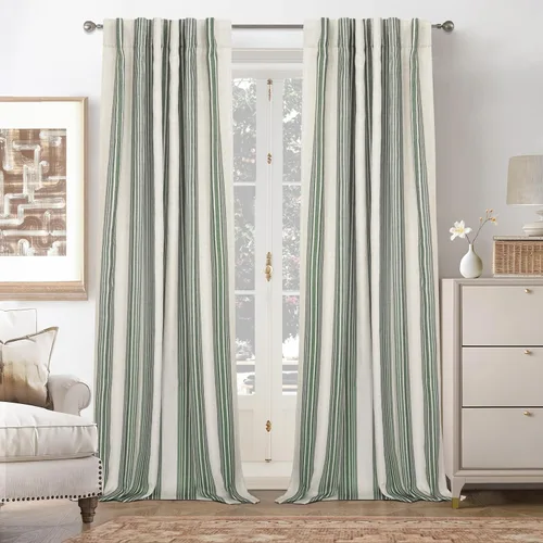 Miniatura 41 de DriftAway Chris Linen - Cortinas opacas con capa térmica y reductora de sonido, 63 pulgadas de largo para dormitorio, cortinas estampadas a rayas