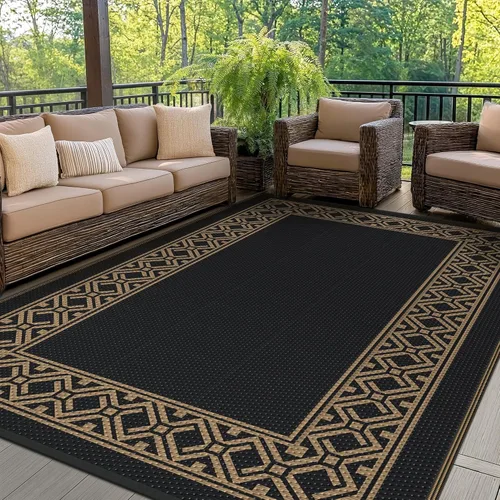 Miniatura 14 de GENIMO Alfombra de Exterior 5'x8' Impermeable para Patio, Alfombra de Paja de Plástico Reversible para Exteriores, Alfombras de Camping para Negro