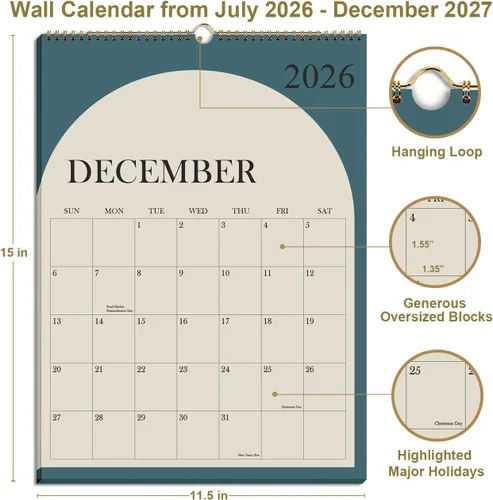 Miniatura 2 de Calendario 2026-2027 – Calendario de Pared de 18 Meses de Enero 2026 - Junio 2027, Planificador de Calendario de Pared Colgante 2026 con Papel