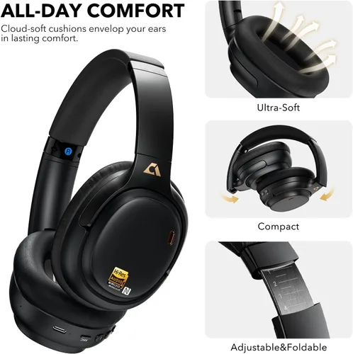 Miniatura 6 de 1Mii Auriculares híbridos E700 con cancelación activa de ruido, Bluetooth inalámbrico de alta resolución LDAC, cómodos sobre la oreja para viajeros