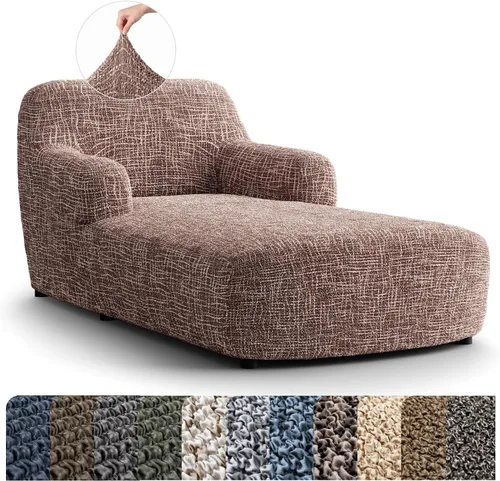 PAULATO BY GA.I.CO. Funda para tumbona – Funda suave – Protector elástico de 1 pieza para sillón – Tela estampada – Graffio Taupe (con reposabrazos