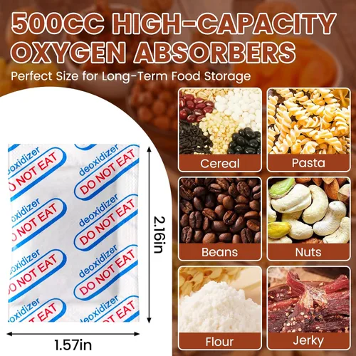 Miniatura 6 de 400 absorbedores de oxígeno de grado alimenticio de 500 cc, 10 paquetes individualmente sellados al vacío con indicador de oxígeno, paquetes