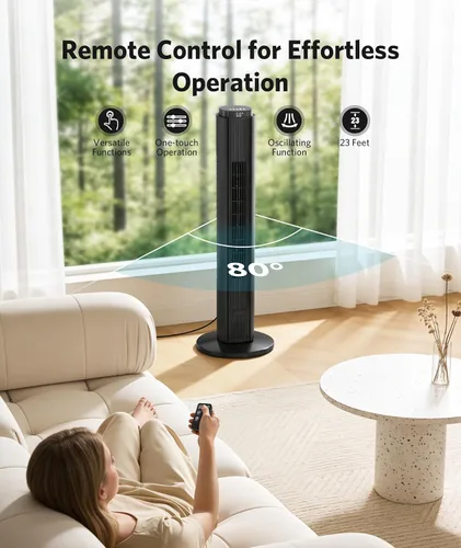 Miniatura 3 de Ventilador de torre de 36 pulgadas para dormitorio, velocidad de 23 pies/s, ventiladores oscilantes de pie para habitación con 6 velocidades, 4