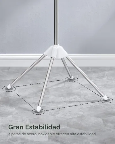 Miniatura 5 de SONGMICS Tendedero de Ropa, Tendedero de Secado Plegable de 59 Pulgadas con 3 Brazos Giratorios para Perchas, 4 Patas, Acero Inoxidable, para 27