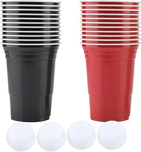 Juego de Beer Pong, juego de cerveza de plástico para beber, juego de vasos de Beer Pong contiene 22 tazas de Beer Pong y 4 bolas de pong