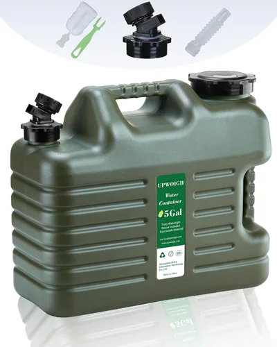 UPWOIGH Jarra de agua de 5 galones, contenedor de agua para acampar, almacenamiento de agua realmente sin fugas con grifo, gran tanque de agua verde