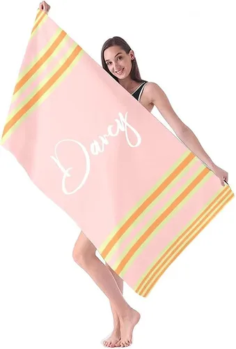 Miniatura 10 de Toalla de playa personalizada con nombres, toallas de playa personalizadas para adultos, mujeres y hombres, toallas de playa a rayas personalizadas