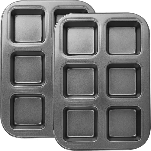 Miniatura 10 de Beasea Bandeja para brownie con divisores, 2 juegos de moldes cuadrados para cupcakes para brownies, 12 mini cavidades antiadherentes para hornear