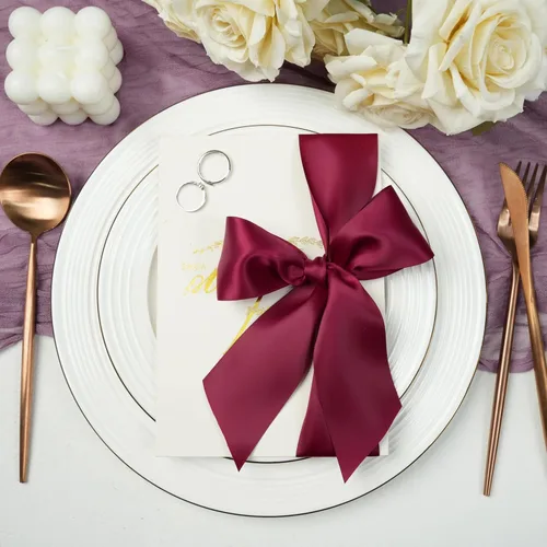 Miniatura 6 de Cinta de Satén Rojo Vino de 2 Pulgadas Cinta Gruesa de Doble Cara para Envolver Regalos Decoración de Bodas Ramo de Novia Baby Shower Decoraciones