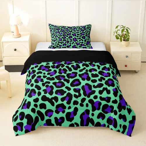 Miniatura 61 de Erosebridal Juego de edredón con estampado de leopardo, tamaño individual para niños, edredón de guepardo occidental, negro y gris, juego de ropa