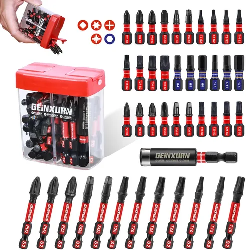 Miniatura 11 de Geinxurn Juego de Puntas de Destornillador de Impacto #2 Phillips, 43 piezas Brocas Magnéticas PH2 (1" y 2") S2 de Acero con Caja de Almacenamiento
