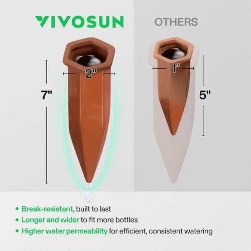 Miniatura 3 de VIVOSUN 10 estacas de riego automático, estacas hexagonales de riego de terracota de 7 pulgadas, dispositivo de riego automático, inserto de maceta