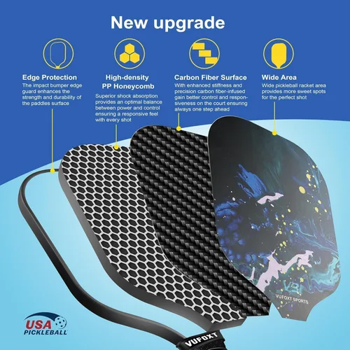 Miniatura 2 de Pickleball Paddles Set of 2/4, USAPA Approved Carbon Fiber Surface Pickle Ball Set - 14mm PP Honeycomb Core of Lightweight Pickleball Rackets