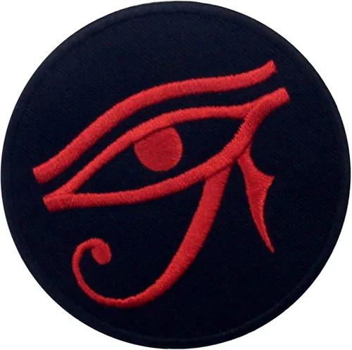 Miniatura 3 de EmbTao Parche bordado Eye of Horus Wedjat con apliques para coser en emblema, rojo y negro