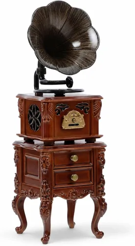 LOGOFUN Miniatura Vintage Fonógrafo con Sonido Casa de Muñecas Retro Fonógrafo con Gabinete Mini Fonógrafo Modelo para Casa de Muñecas Accesorios