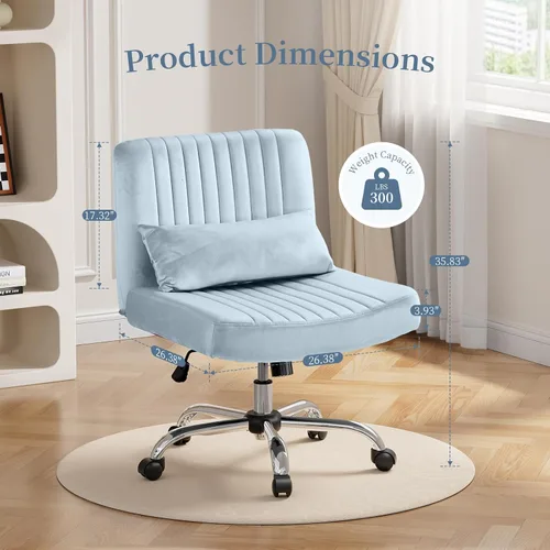 Miniatura 4 de Silla de oficina cruzada con ruedas, silla de escritorio de terciopelo con patas cruzadas para dormitorio, silla de computadora sin brazos, moderna