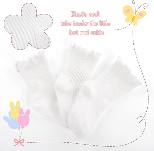 Miniatura 4 de Witwot Calcetines tobilleros con volantes para bebés y niñas, calcetines de algodón para vestir de 6M a 7 años
