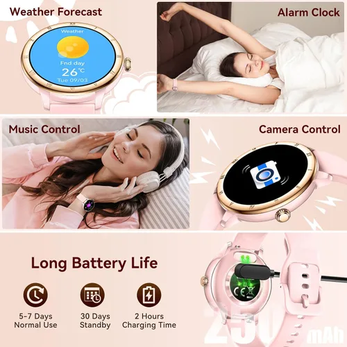 Miniatura 7 de Reloj inteligente para mujer, monitor de fitness HD de 1.27 pulgadas (respuesta/haz llamadas) con más de 110 modos deportivos/frecuencia