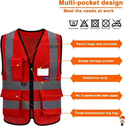 Miniatura 4 de A-SAFETY Chaleco rojo de alta visibilidad