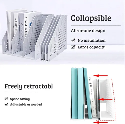 Miniatura 3 de Marte Vanci Revistero plegable de 3 compartimentos para escritorio, divisores de archivos resistentes ajustables y resistentes para gabinete de Gris